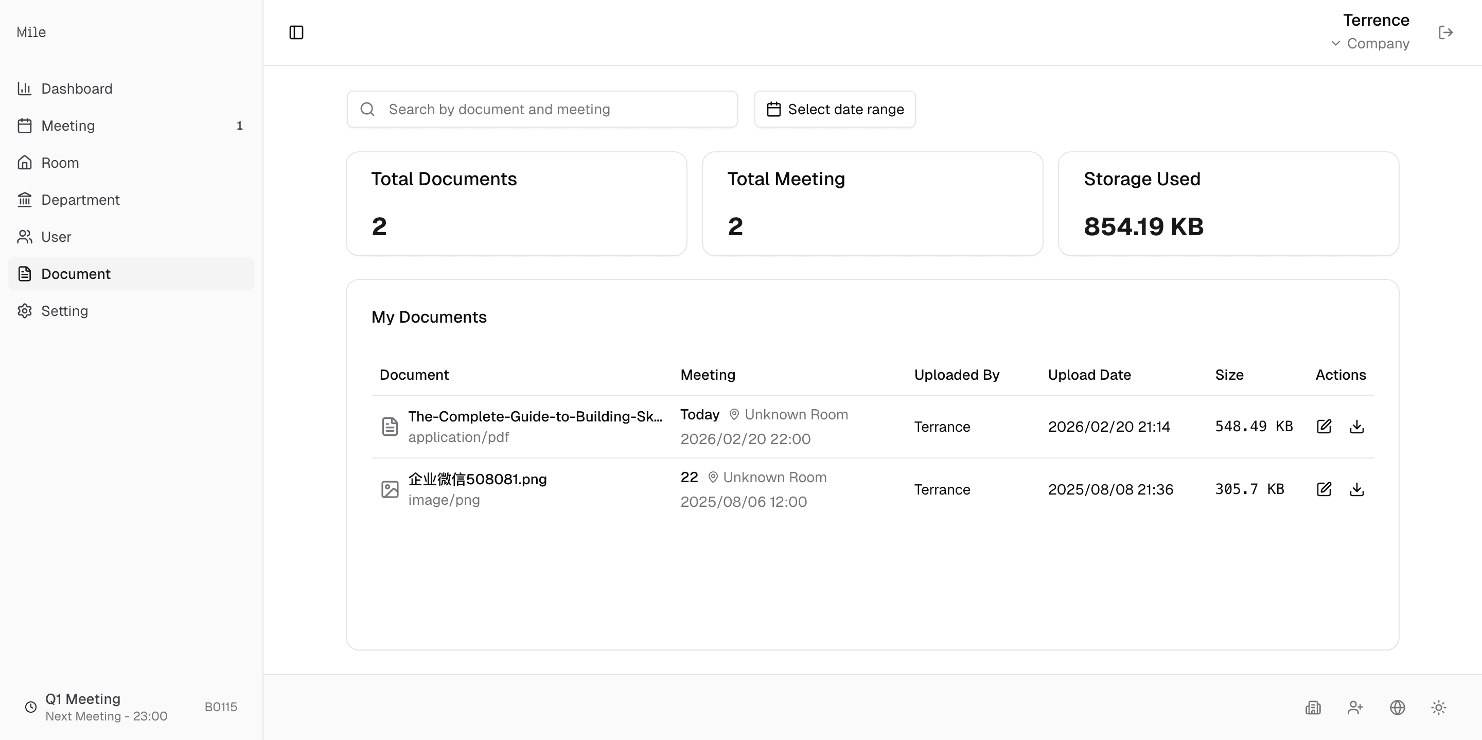 Document library interface
