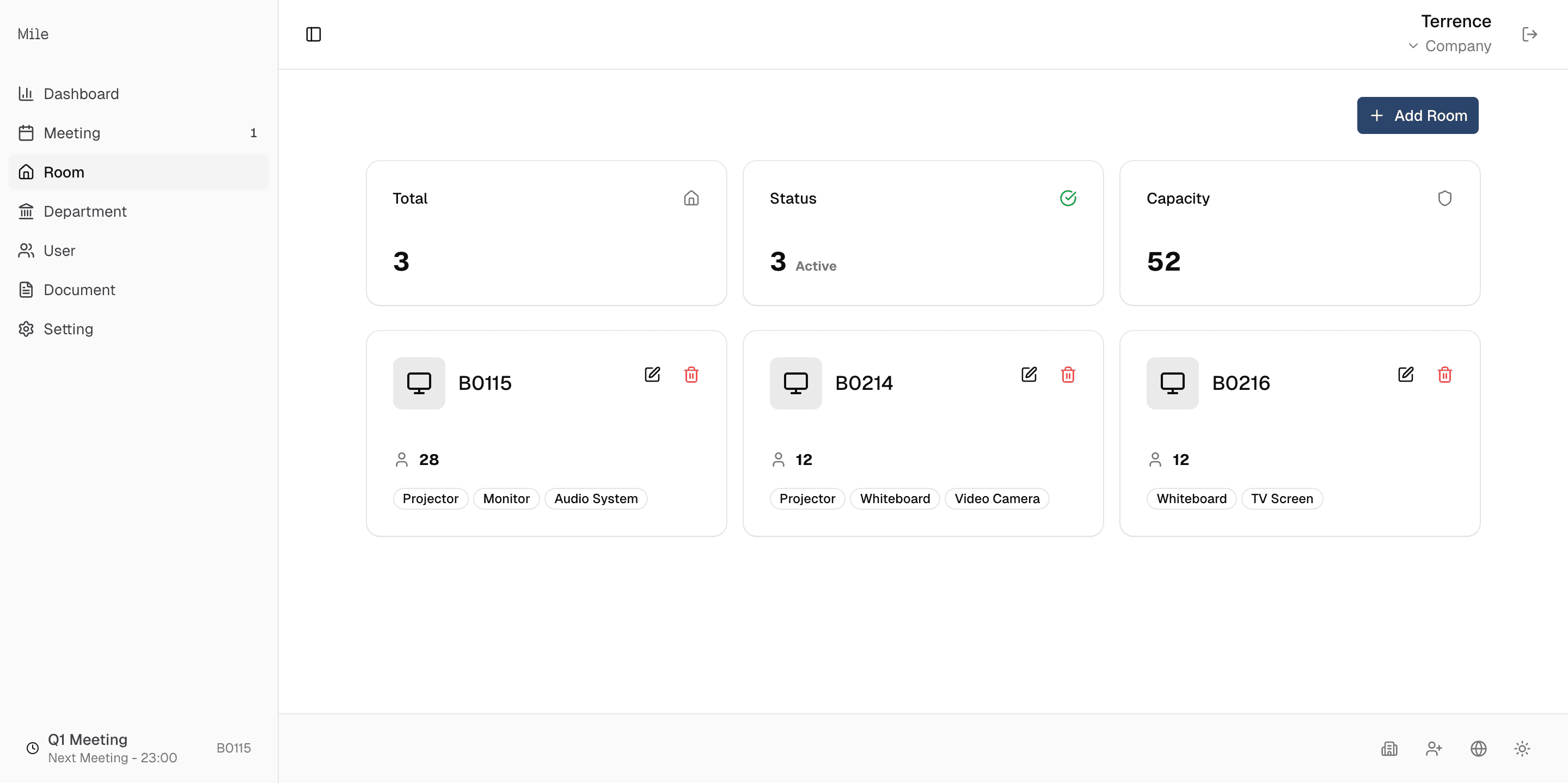 Room management interface