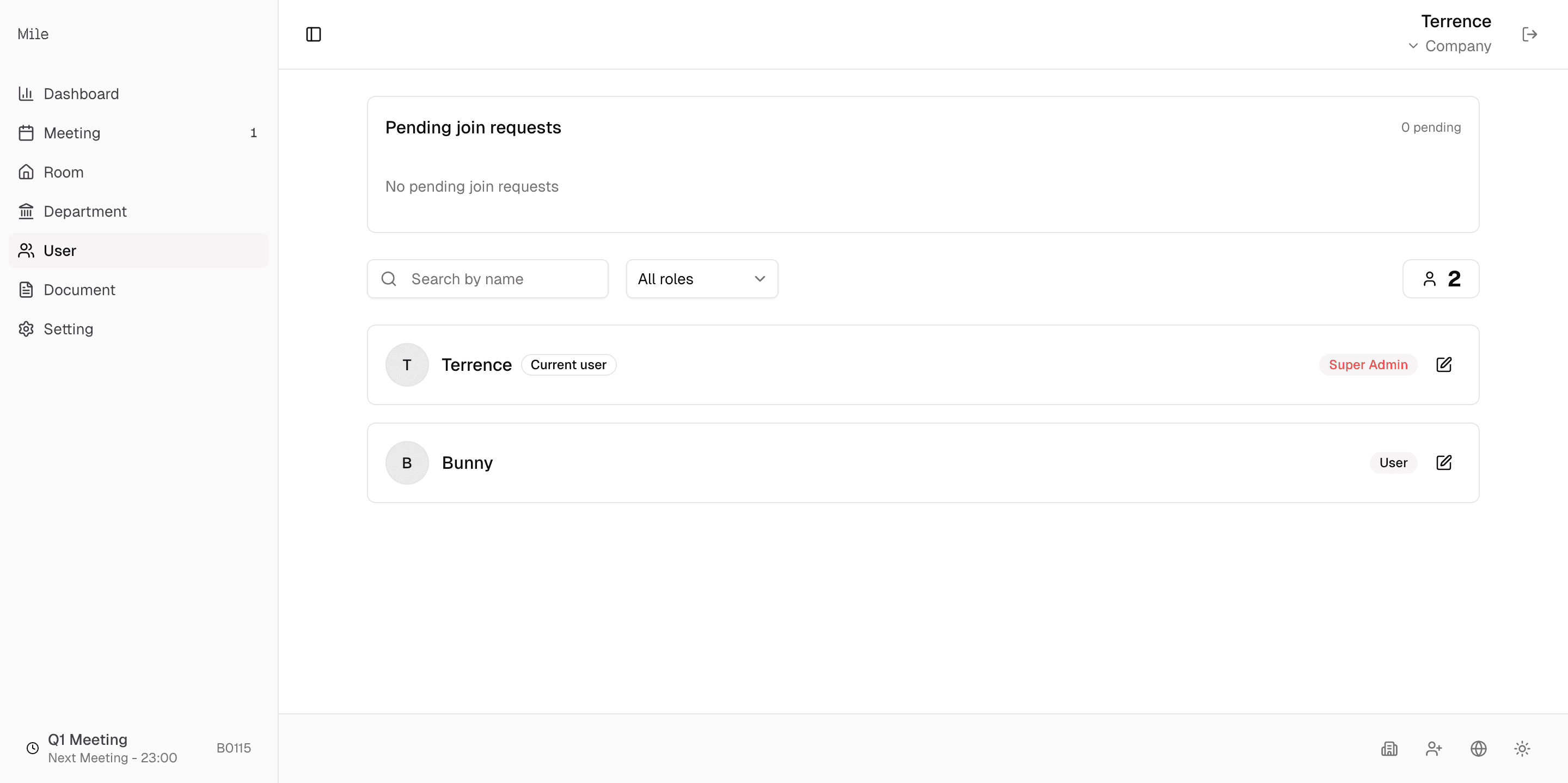 User management interface